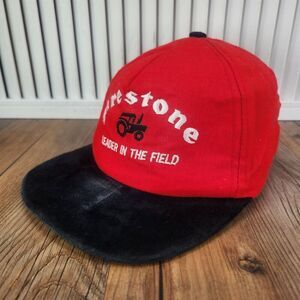 VTG Firestone Leader In The Field Strapback Hat Cap Red Black Tractors Farm USA